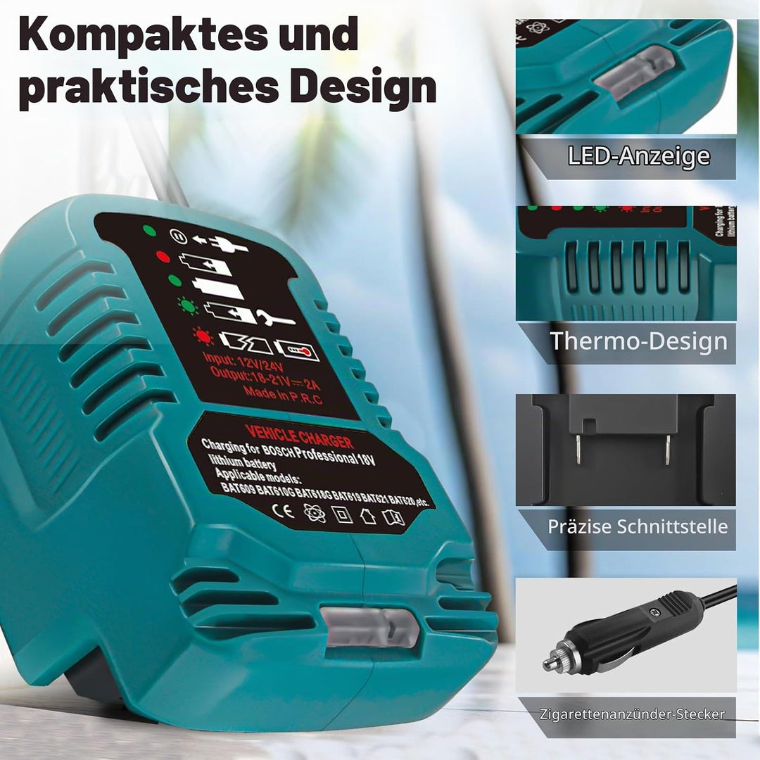 Mini Auto-Ladegerät für Bosch Professional 18V System GBA Li-ion Akku, 2A Ersatz Ladegerät GAL 18V-4