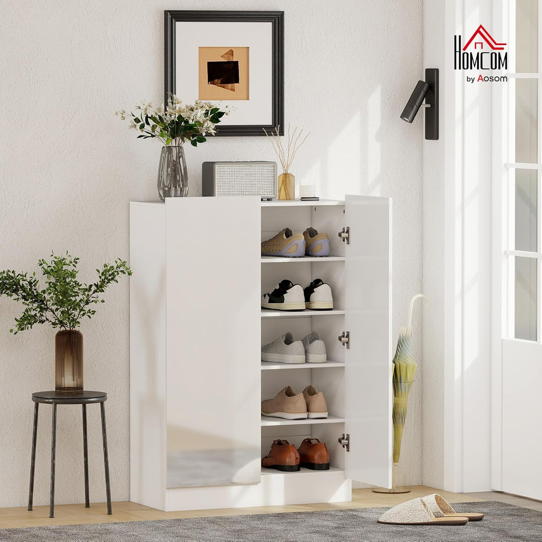 HOMCOM Schuhschrank, Schuhregal mit Verstellbaren Ablagen, Belüftungslöchern, Hochglanztüren, Schuha