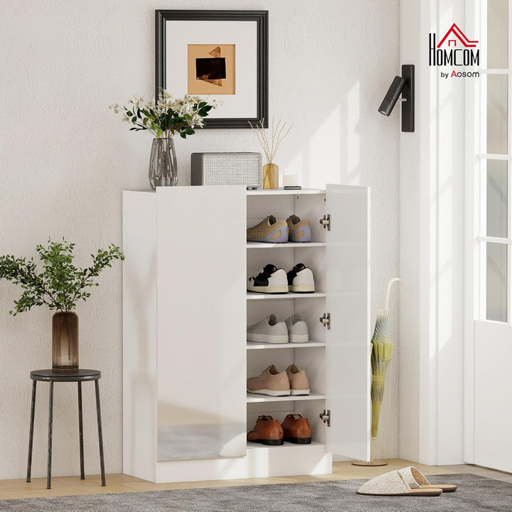 HOMCOM Schuhschrank, Schuhregal mit Verstellbaren Ablagen, Belüftungslöchern, Hochglanztüren, Schuha