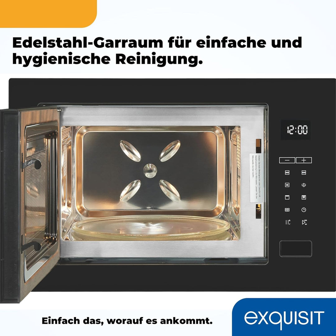 Exquisit EMW25-G-020 Schwarz | 60cm Einbaumikrowelle | Grillfunktion | Touch | Timer | Schnellstart