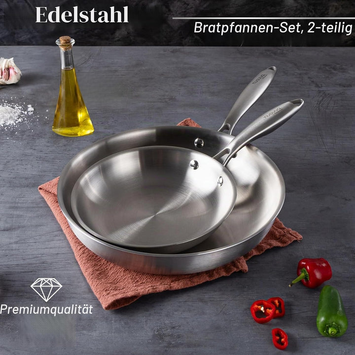 nuovva Edelstahl-Bratpfannen-Set, 2-teilig, Induktionsherd, natürlich, antihaftbeschichtet, dreilagi