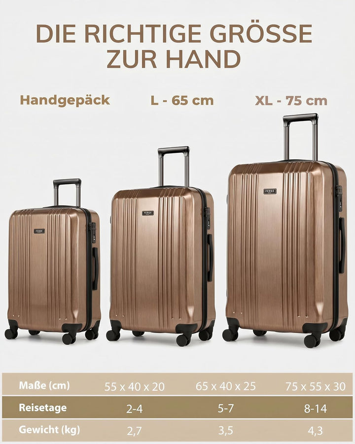 FERGÉ Kofferset 3 teilig Hartschale TSA-Zahlenschloss Cannes Reisekoffer Trolley-Set (Handgepäck, L,