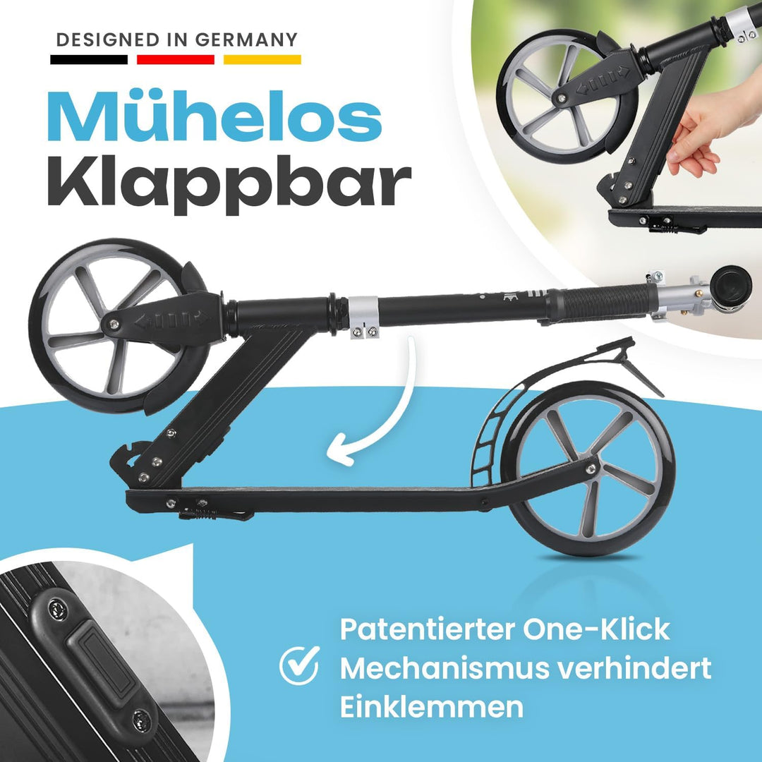 Rollkönig ® Scooter für Kinder ab 5 Jahren I Der Faltbare City-Scooter mit grossen Rädern I Tret-Rol