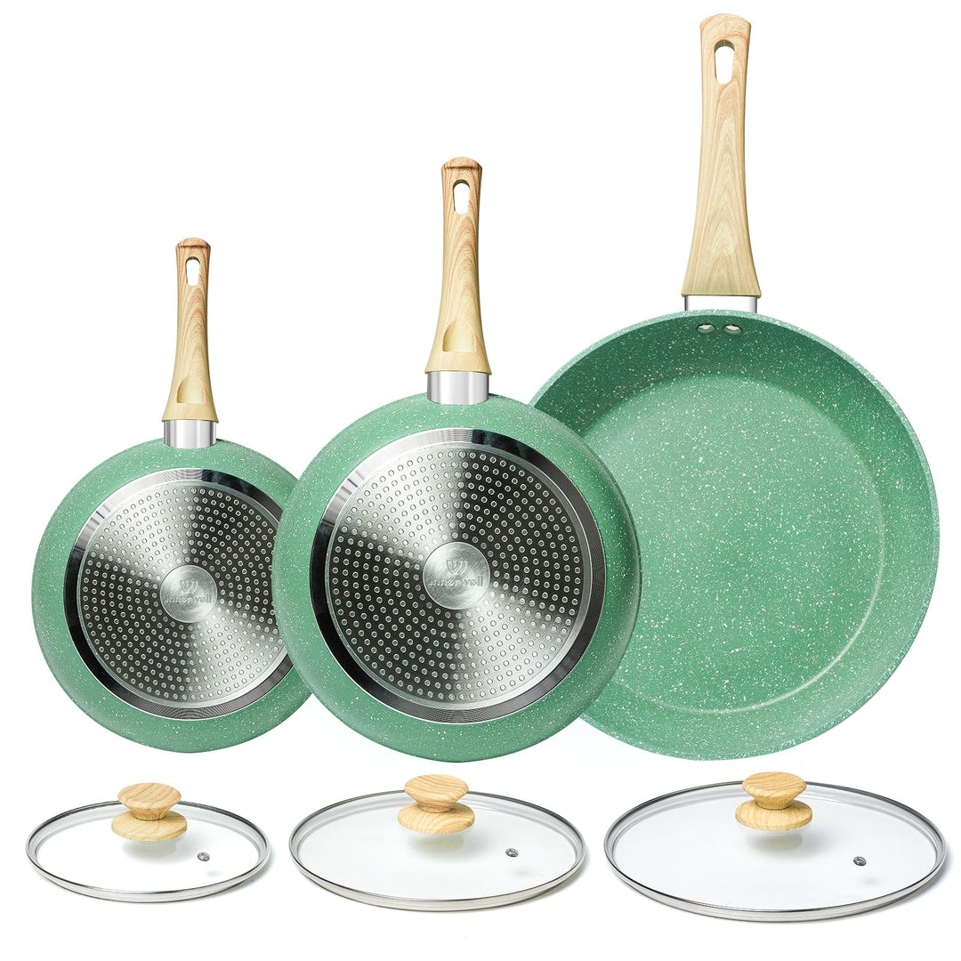 Innerwell Antihaft Pfannenset mit Deckel 3-teilig, 20/24/28 cm, Grün | Pfannen Induktion mit Keramik