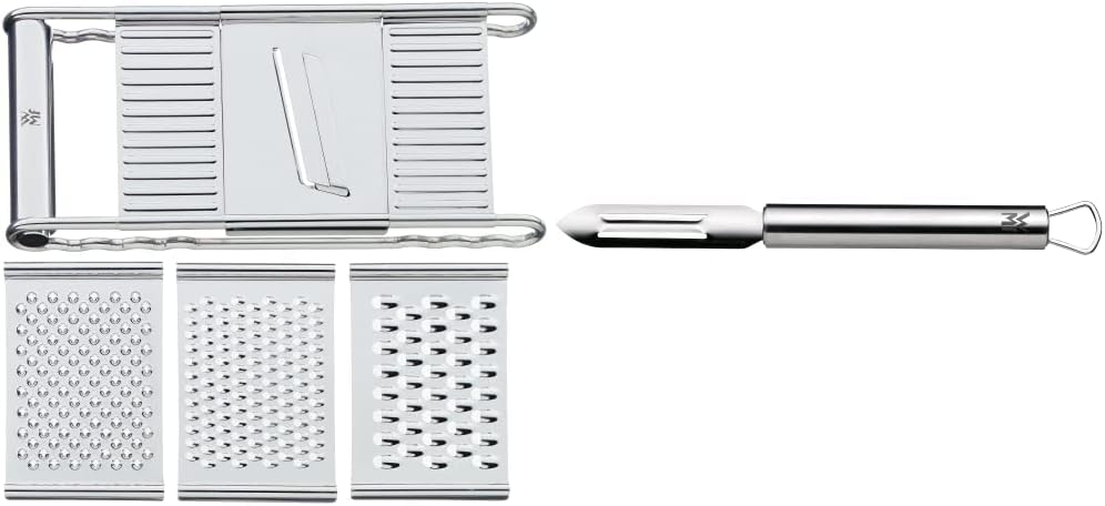 WMF Gourmet Gemüsereibe 12 x 18 cm, Edelstahl Reibe mit 4 Aufsätzen zum Hobeln, Raspeln& Profi Plus
