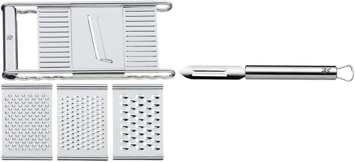 WMF Gourmet Gemüsereibe 12 x 18 cm, Edelstahl Reibe mit 4 Aufsätzen zum Hobeln, Raspeln& Profi Plus