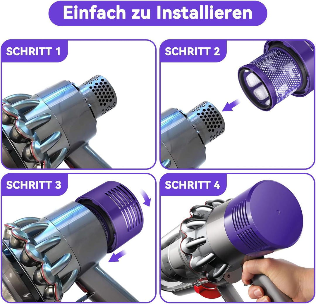 4 Stück V10 Filter für Dyson, Waschbarer Vakuumfilter-Ersatz für Dyson V10 SV12 Cyclone Animal Absol
