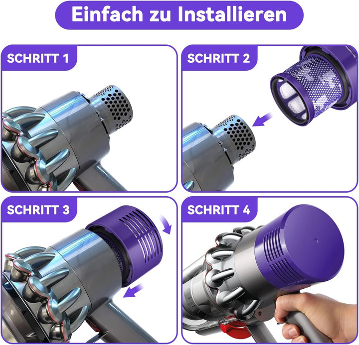 4 Stück V10 Filter für Dyson, Waschbarer Vakuumfilter-Ersatz für Dyson V10 SV12 Cyclone Animal Absol