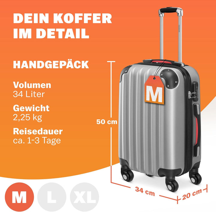 Monzana® Koffer Baseline Handgepäck ABS Hard Case Gehäuse gummierte Rollen Teleskopgriff Zahlenschlo