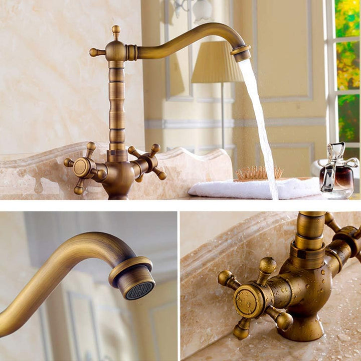 Antikes Messing Küchenarmatur, Retro Gold Wasserhahn für Küchen und Bad Waschbecken, Mischbatterie f