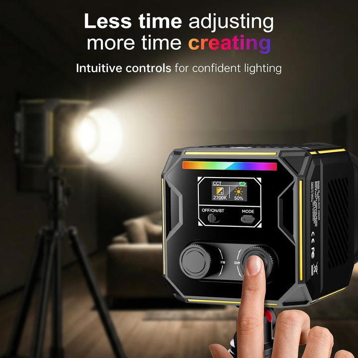COLBOR 60W LED Videoleuchte mit Akku (59Wh), Tragbares RGBW COB Dauerlicht Video Licht, 2700K-6500K,