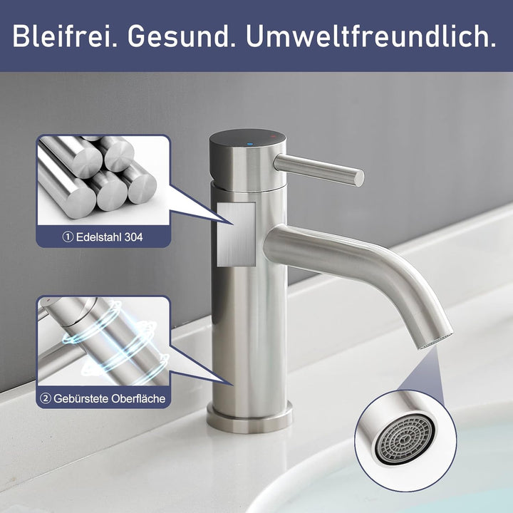Wasserhahn Bad, Einhebelmischer für Waschbecken, Moderne Badarmatur in Schwarz, Einlochmontage (Gebü