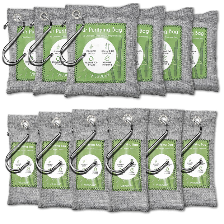 12-Pack Bambus Luftreinigungstasche, Aktivkohle Taschen Geruchsabsorber, Feuchtigkeitsabsorber, Natü
