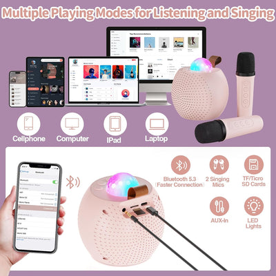 FISHOAKY Karaoke Maschine mit 2 Drahtlosen Mikrofonen, Tragbares Bluetooth Karaoke Maschine für Kind