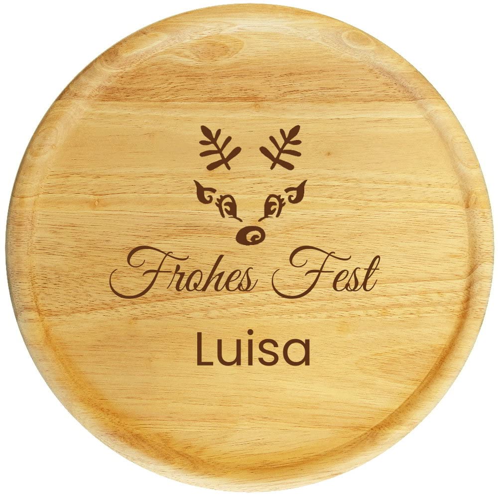 Weihnachts-Teller 32 cm mit Gravur (Namen) personalisierter Servierteller/Pizza-Teller - Geschenkide