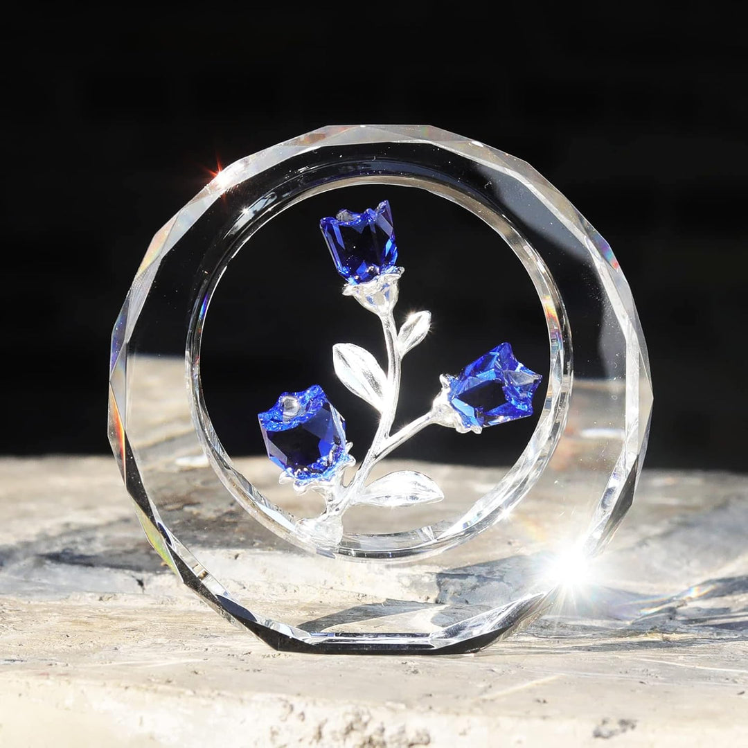 LONGWIN Kristall-Tulpen Blumenfiguren mit einem äusseren runden Ring, Glas-Frühlingsstrauss Sammelfi