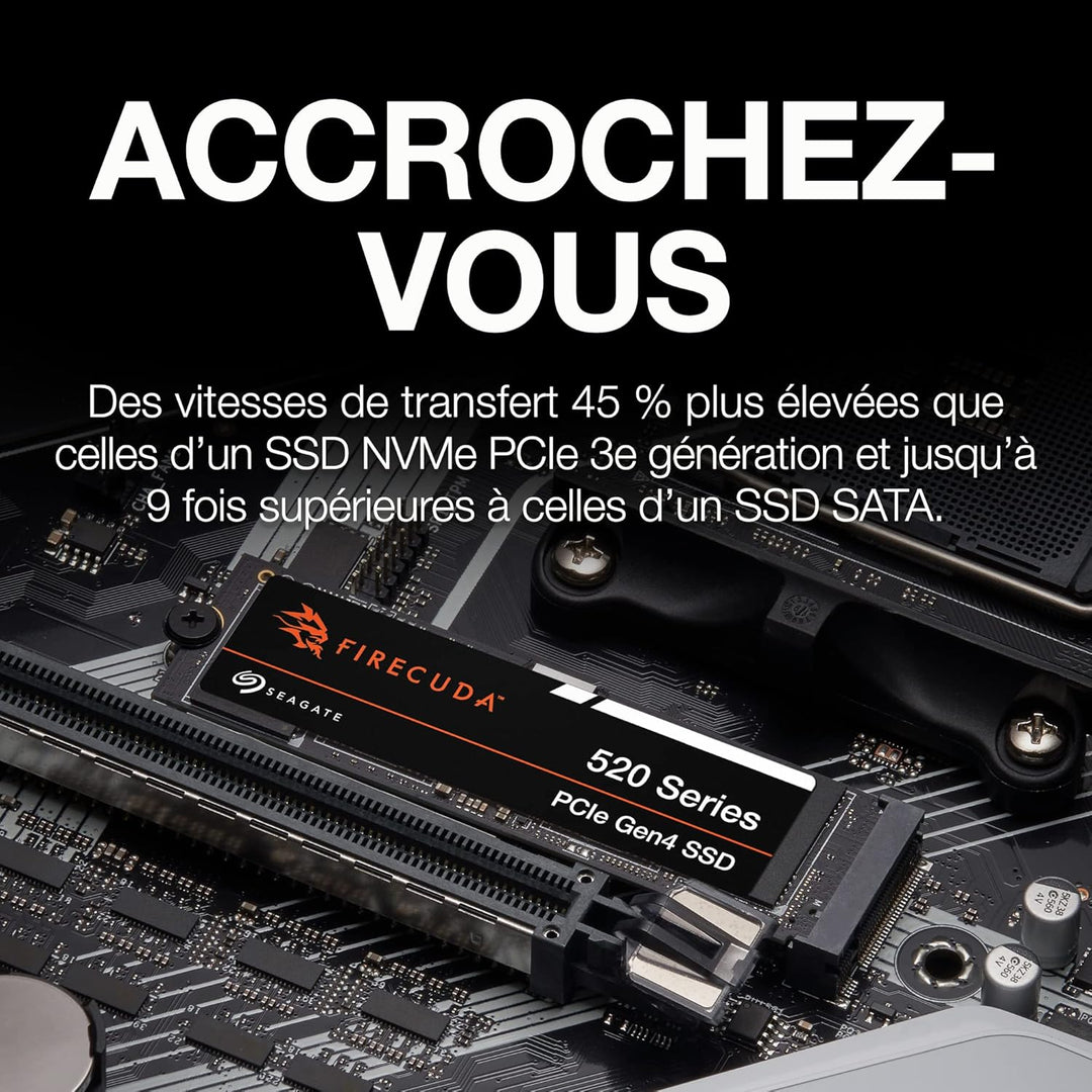 Seagate FireCuda 520 2TB interne SSD, M.2 PCIe Gen4, NVMe 1.3, bis zu 5000 MB/s, 3D TLC NAND, schwar