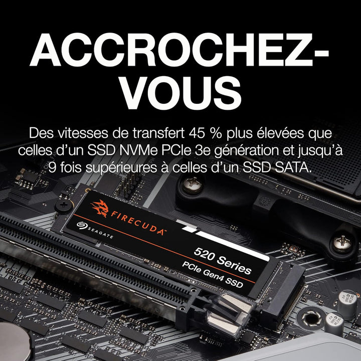 Seagate FireCuda 520 2TB interne SSD, M.2 PCIe Gen4, NVMe 1.3, bis zu 5000 MB/s, 3D TLC NAND, schwar