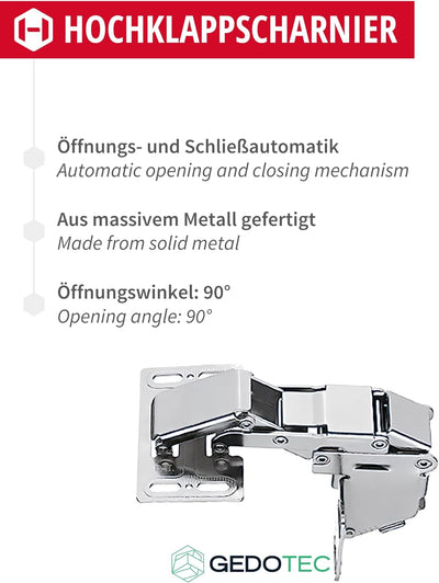 Gedotec Caravanscharnier Hochklappscharnier CH 600 Klappen-Scharnier mit SOFT-CLOSE Dämpfung | Möbel