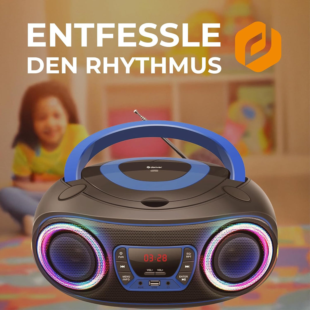 Denver TCL212BT Radio mit Bluetooth, Bluetooth Radio mit Lichteffekte, Tragbarer CD player, AUX, USB