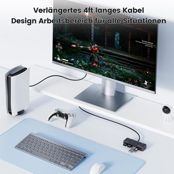 Qeefun 10Gbps USB Hub, 3.2 USB Hub mit 2 USB-C und 2 USB-A, USB 3.2 GEN 2 Splitter mit Type-C Power