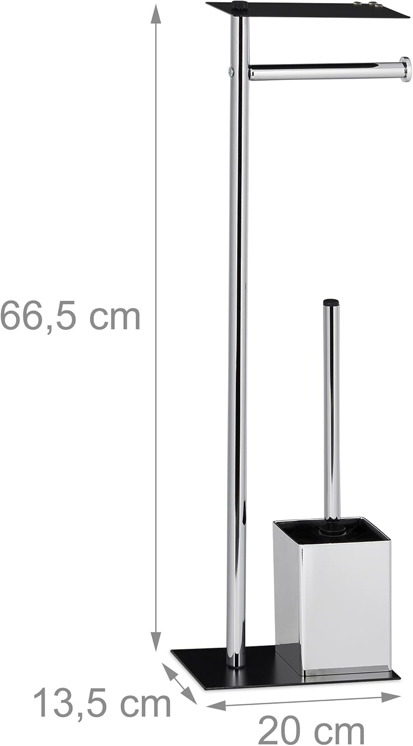 Relaxdays, Toilettenbürste u. Bürstenhalter, HxBxT 66 x 20 x 13 cm, schwarz-Silber WC Garnitur mit T