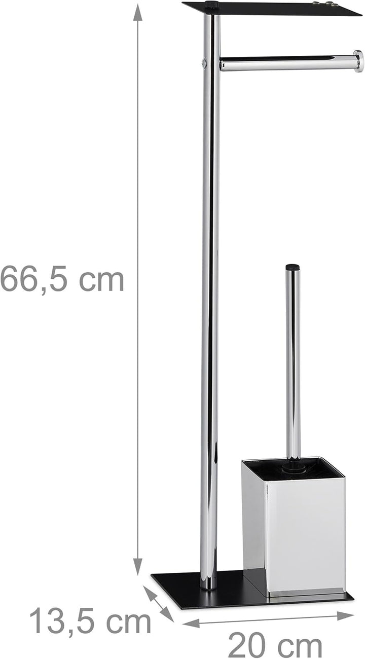 Relaxdays, Toilettenbürste u. Bürstenhalter, HxBxT 66 x 20 x 13 cm, schwarz-Silber WC Garnitur mit T