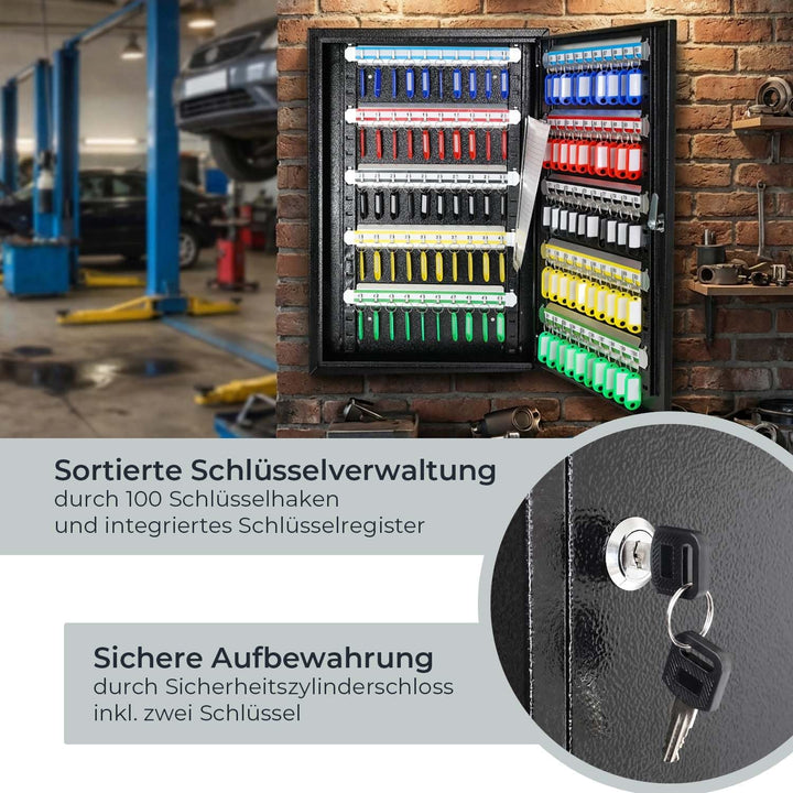 HMF Schlüsselschrank gross aus Stahl, abschliessbarer Schlüsselkasten für Büro, Verwaltung oder Fuhr