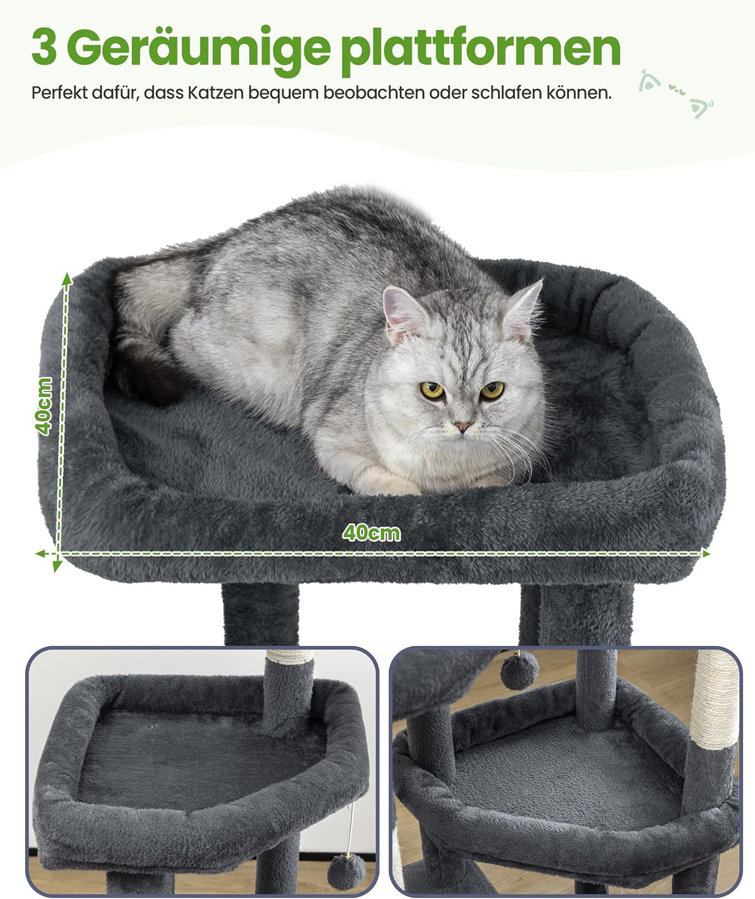 Kratzbaum Gross, Kratzbaum Grosse Katzen Stabil 170 cm hoch - Katzenbaum XL, Mehrstöckiger Katzenbau