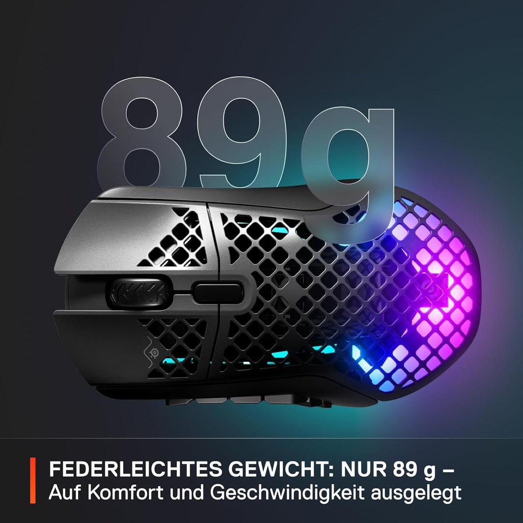 SteelSeries Aerox 9 Wireless Gaming-Maus – Ultraleicht für MMOs/MOBAs – 89 g Gewicht – 18 programmie