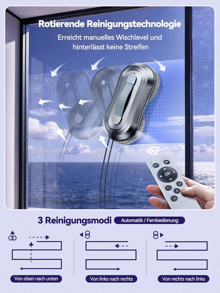 Fensterputzroboter mit Sprühfunktion, Turbo Boost Saugkraft 7000Pa Sternenblau, Sternenblau