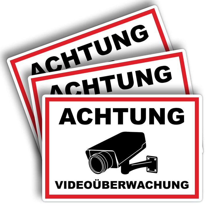 3 Stück XXL Achtung Videoüberwachung Schild 40 x 30 cm aus stabiler PVC Hartschaumplatte 5mm dieser