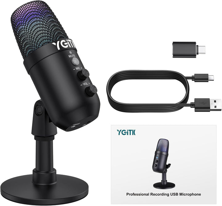 YGiTK USB-Kondensatormikrofon, Mikrofon für PS4 PS5 Gaming, Mikrofon mit Dynamisches RGB Effekt, Stu