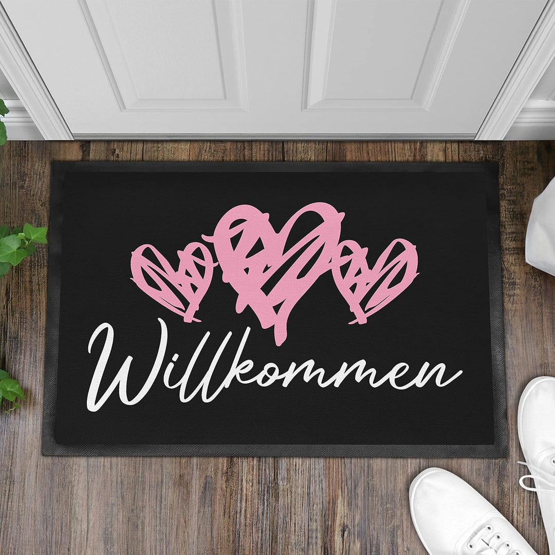Trendation - Willkommen Herz Grafik Fussmatte Geschenk Schöne Fussmatte Aussen und Innenbereich 60x4