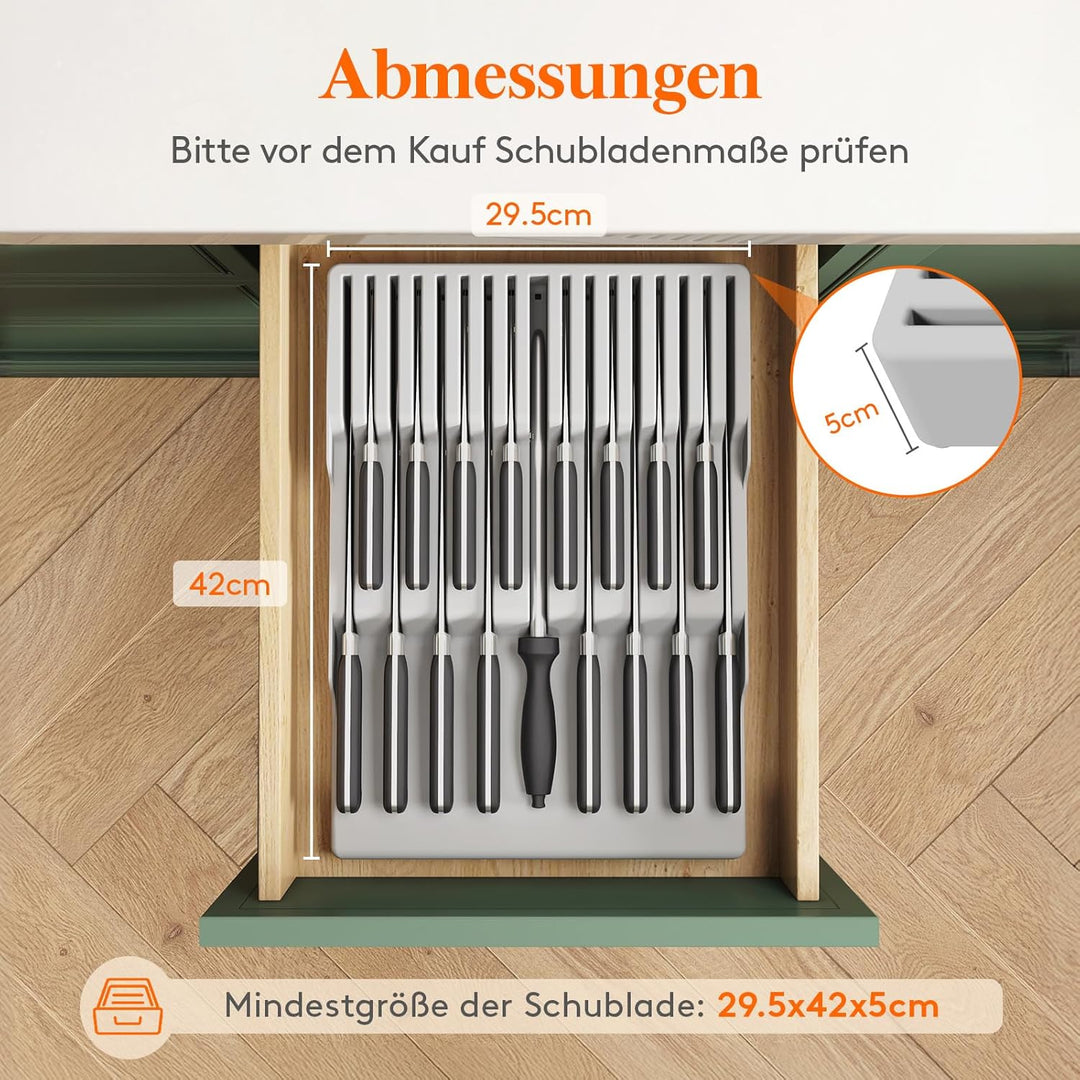 Lifewit Magnetischer Messerhalter Schublade für 16 Messer, Messer Organizer mit Rutschfestem Boden,