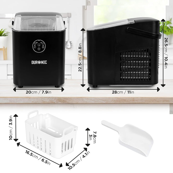 Duronic ICM12 BK Automatische Eiswürfelmaschine | 8 Eiswürfel in 6-8 min | 1 L Wassertank | Bis zu 1