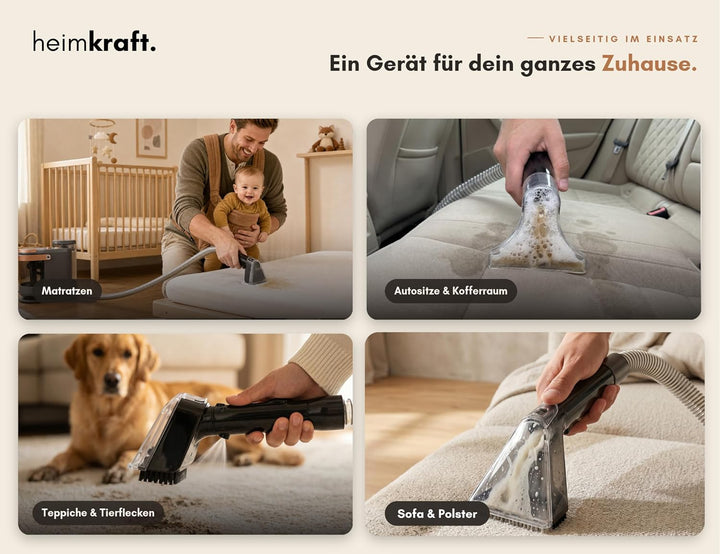 Nasssauger Waschsauger Polsterreiniger Gerät – Polstersauger [Sprühkontrolle] 15.000 Pa Sprühextrakt