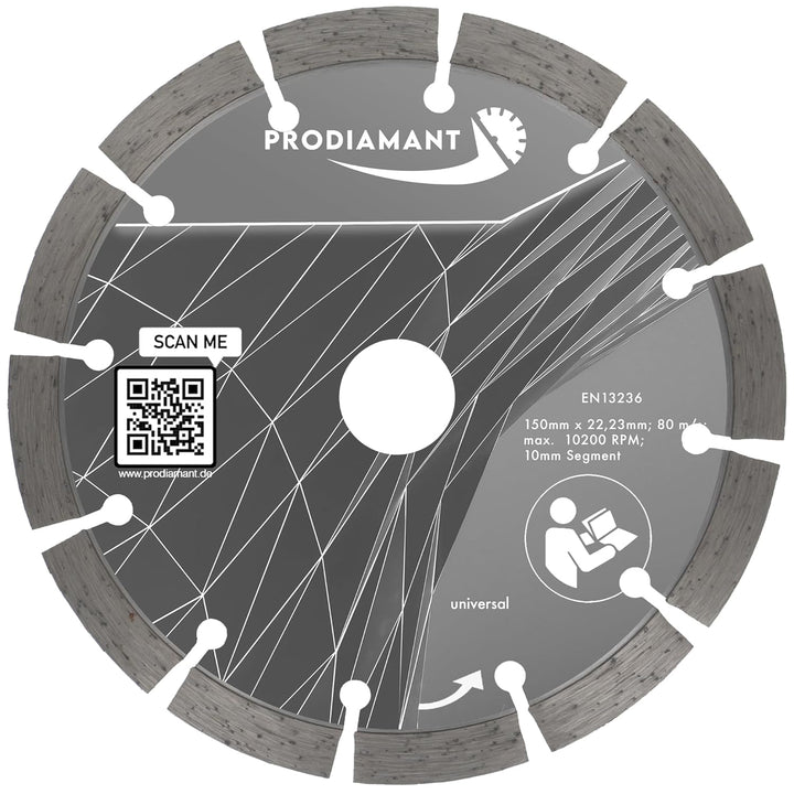 PRODIAMANT Diamant Trennscheibe 150mm x 22,2 mm 10mm Profi universal Segment Beton, Stein, Ziegel, u