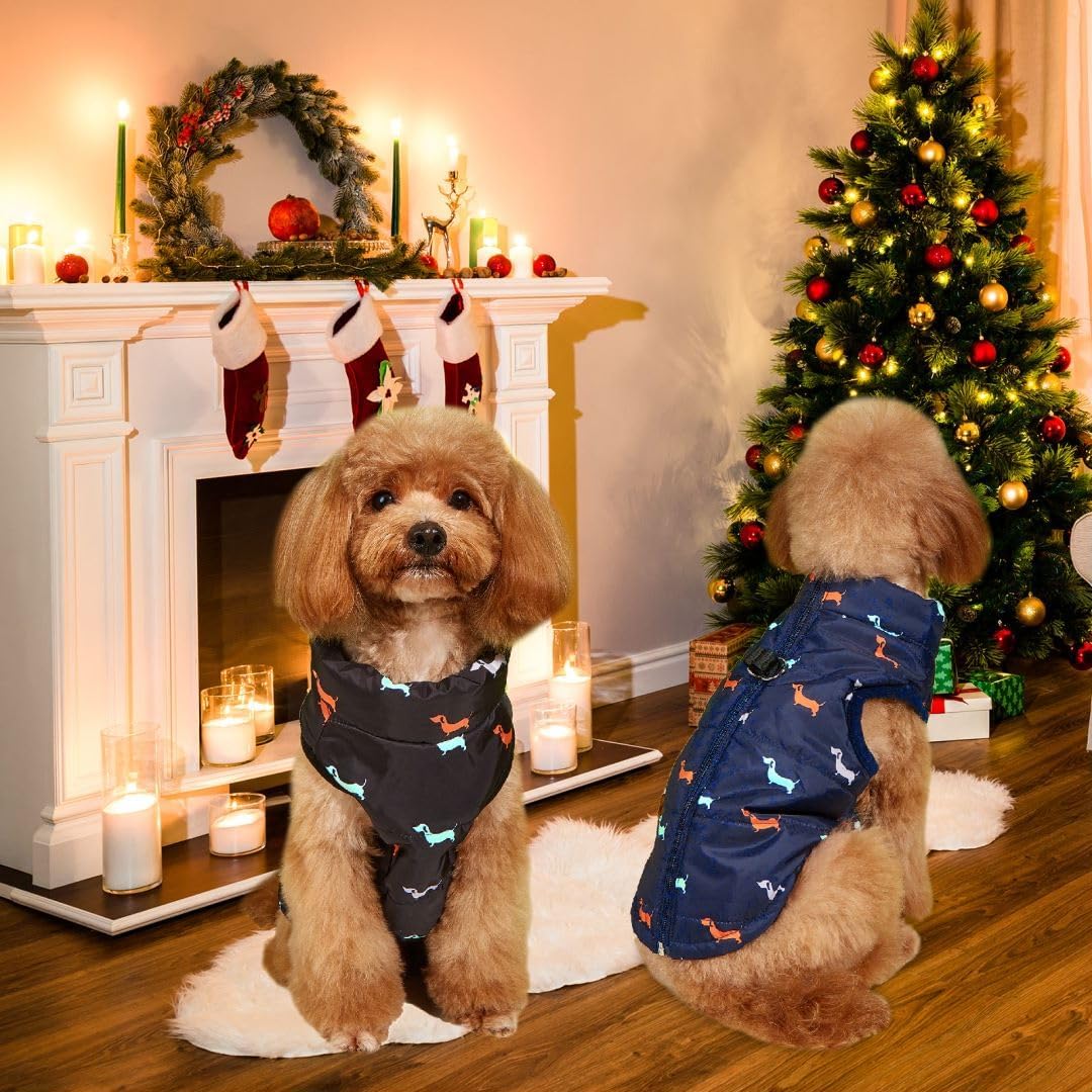 Hundemantel Winter Hundejacke Warme Hundemantel für Kleine Hunde Winddichte Hundeweste mit Geschirr