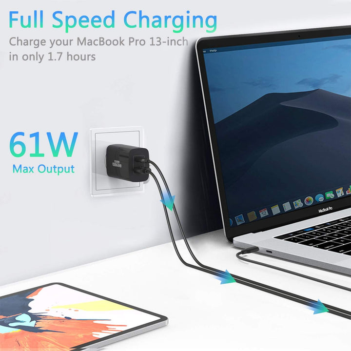 Kompaktes 61W GaN Tech USB-C-Wandladegerät, Doppel-Port mit USB-A und USB-C, USB-C Laptops, Galaxy,