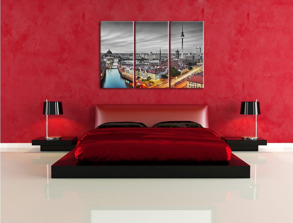 Pixxprint Berlin City Panorama als Leinwandbild/Grösse: 3 Teilig (120x80) cm/Wandbild/Kunstdruck/fer