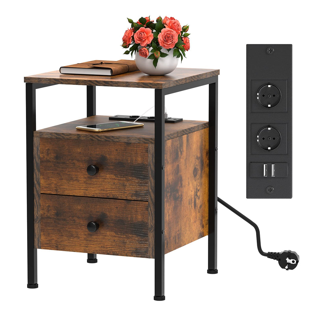PIPIPOXER Nachttisch mit Steckdose, Nachttisch mit USB Anschlüssen und Steckdosen, Flip Top Beistell