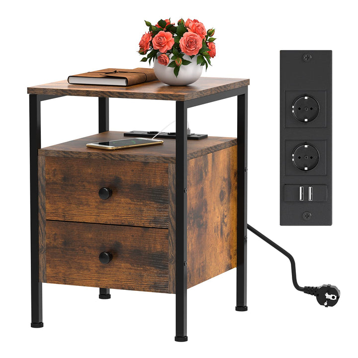 PIPIPOXER Nachttisch mit Steckdose, Nachttisch mit USB Anschlüssen und Steckdosen, Flip Top Beistell