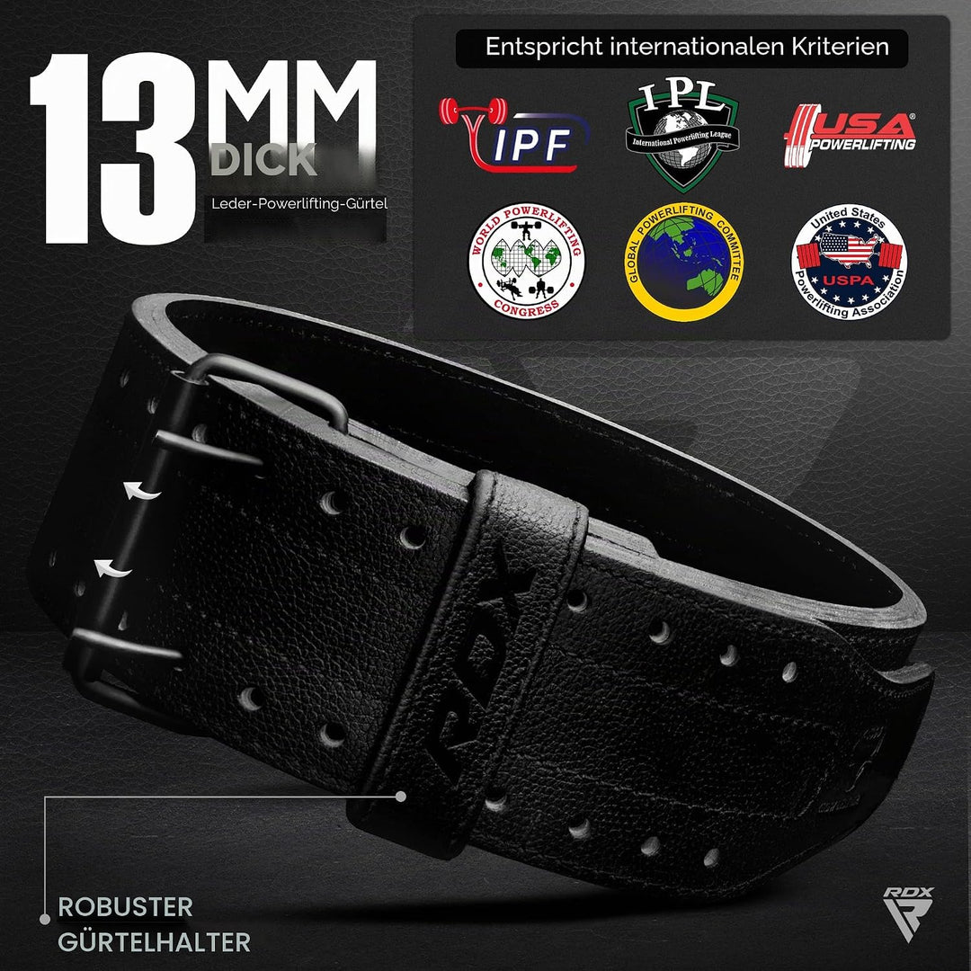 RDX Gewichthebergürtel Leder IPF Konform 13mm & 10mm – USAPL, USPA & IPL Wettbewerb Powerlifting Gür