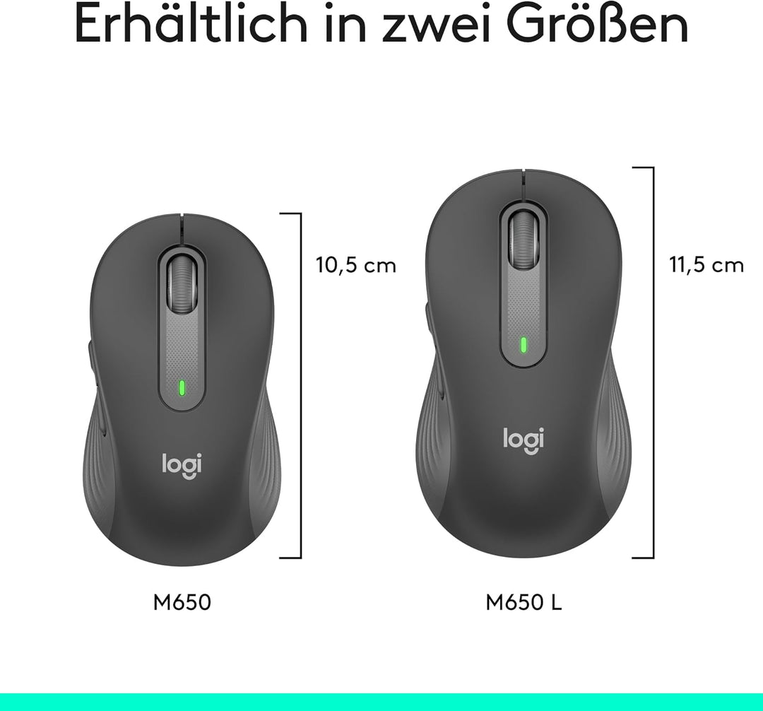 Logitech Signature M650 L Kabellose Maus - für grosse Hände, Leise Klicks, Anpassbare Seitentasten,