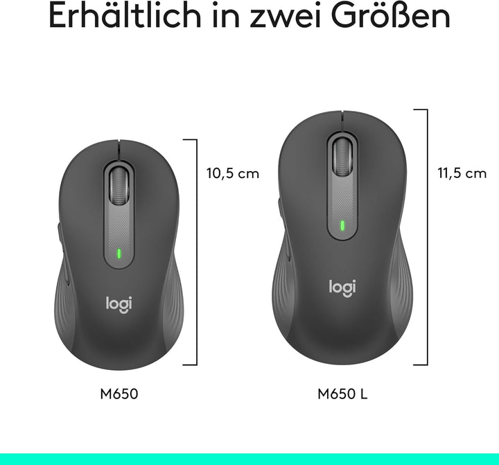 Logitech Signature M650 L Left Kabellose Maus - für grosse linke Hände, Leise Klicks, Anpassbare Sei