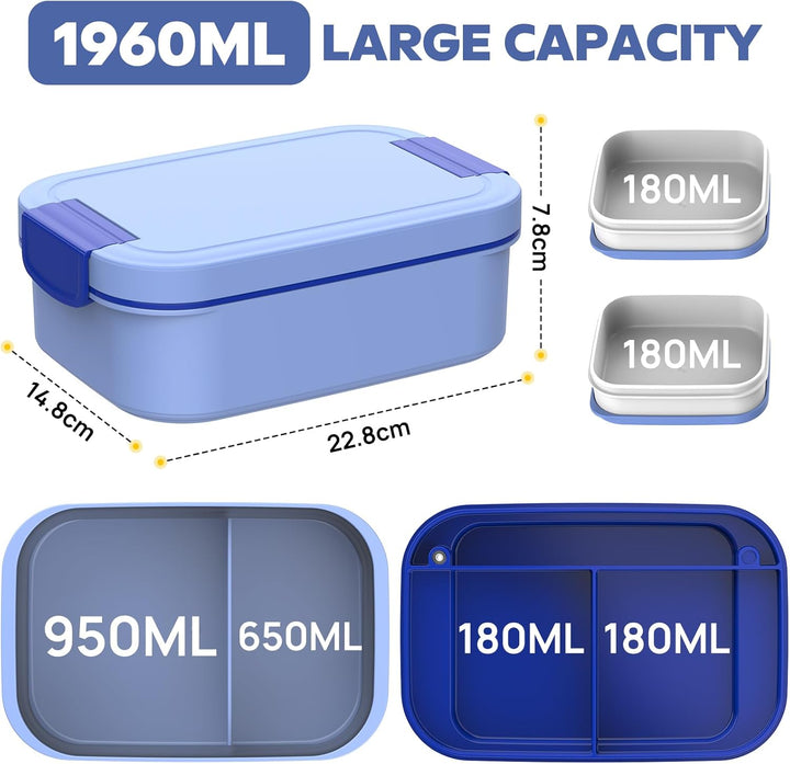 BIBURY Brotdose für Kinder und Erwachsene Mit Fächern, 1960 ML BPA-Frei, Auslaufsicher Lunchbox, Ben