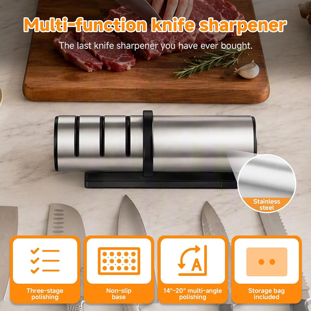 Diamant Messerschärfer Profi, Rutschfester Knife Sharpener, mit Rollschleifer-Technologie, Sicherer