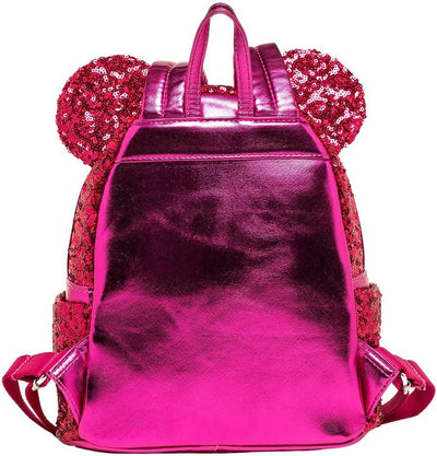 Loungefly Disney Minnie Mouse Magenta Pailletten Damen Doppelriemen Schultertasche Geldbörse, magent