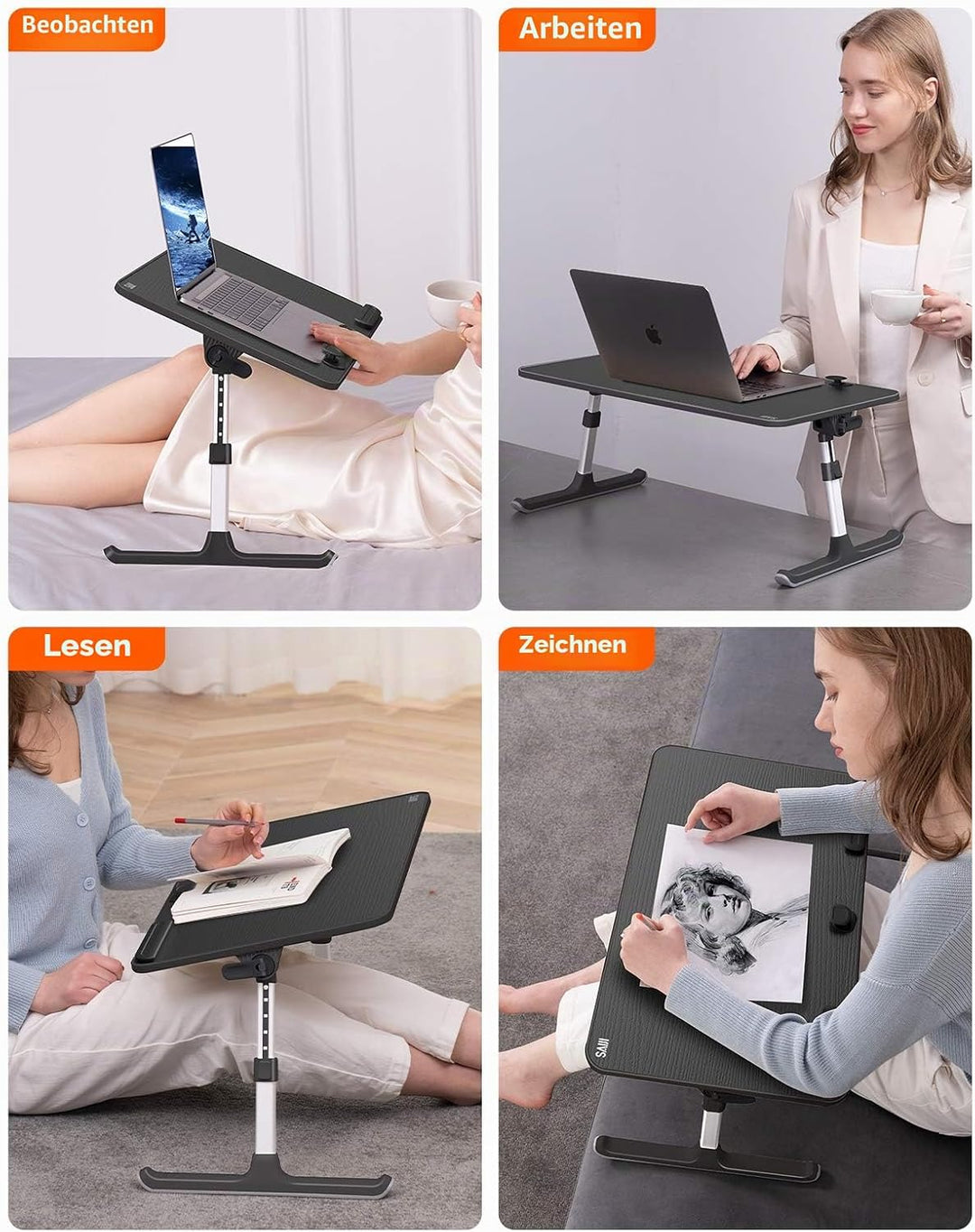 Tisch, Betttisch, SAIJI Laptop Ständer,Frühstückstablett, 5 Höhen, 4 Winkel, Stabiler Klapptisch für